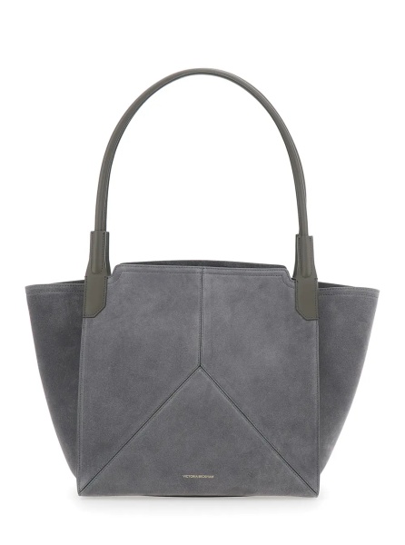Geanta de mana Handbag 'Victoria Piccola' with Logo Lettering Embossed on the Front in Grey Suede for Women