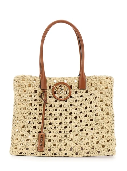 Geanta de mana 'La Medusa' Beige Tote bag with Medusa Logo Plate and Removable Logo Pendant in Raffia for Women