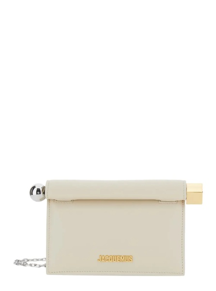 Geanta de mana 'La Petite Pochette Rond Carre' White Pouch with logo lettering on the front in leather for women
