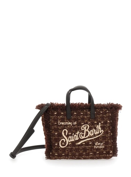 Geanta de mana Mini handbag characterized by a tweed design and brown color. Composition in polyester. Unisex.