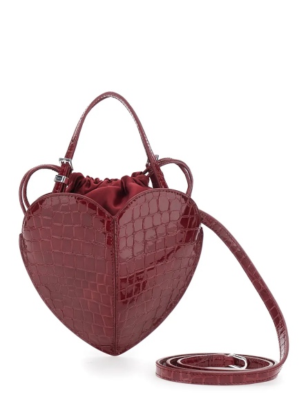 Geanta de mana Red Handbag with heart silhouette and adjustable shoulder strap in leather for women