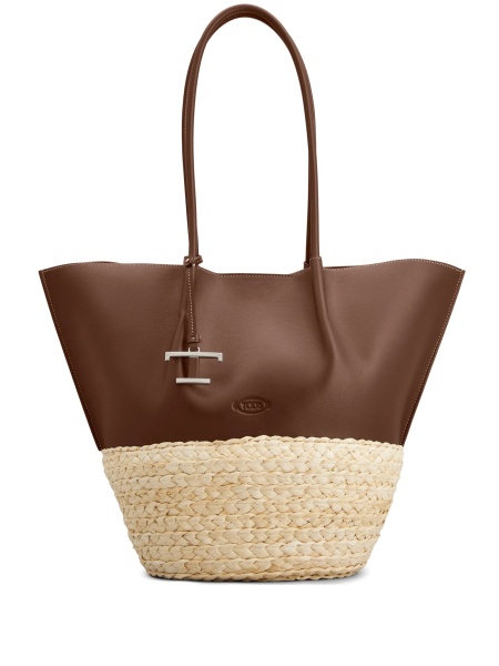 Geanta de mana TOD'S maro din paie si piele