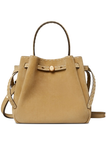 Geanta de mana Tory Burch neutra din piele intoarsa si piele