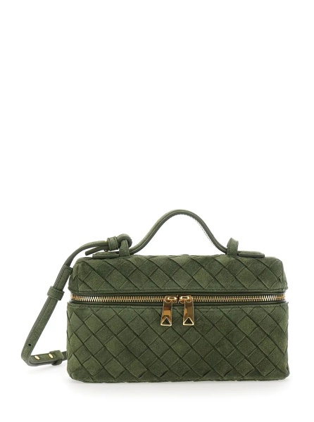 Geanta de umar 'Bang Bang' Green Crossbody bag with Removable Strap and Intrecciato Motif in Suede for Women