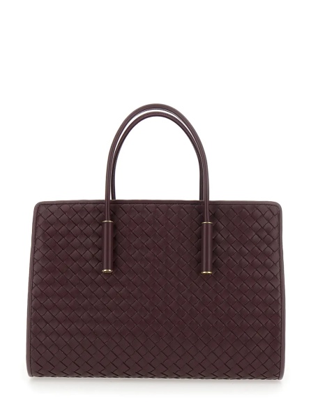 Geanta de umar 'Barbara' Bordeaux Shoulder bag Small with Two Top Handles and Intrecciato Motif in Leather for Women