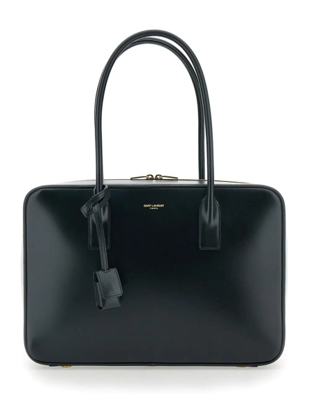 Geanta de umar Black Shoulder Bag with Logo Lettering on the Front and Keychain Detail in Leather Woman