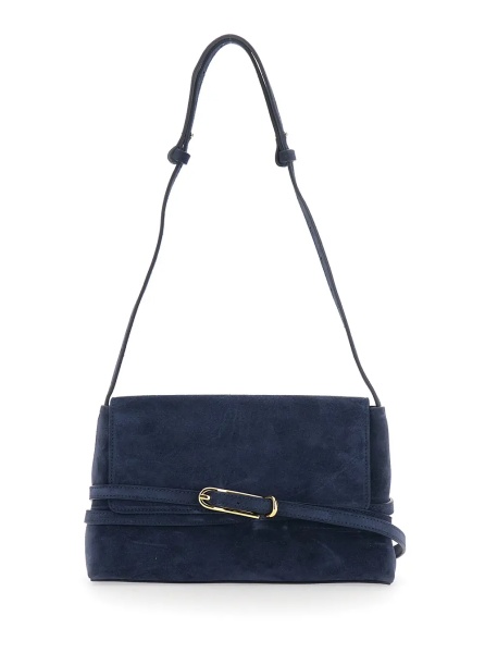 Geanta de umar Blue Shoulder bag with buckle strap and adjustable shoulder strap in suede for women