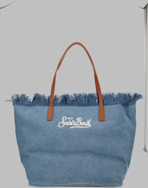 Geanta de umar Borsa "City" In Denim Con Frange