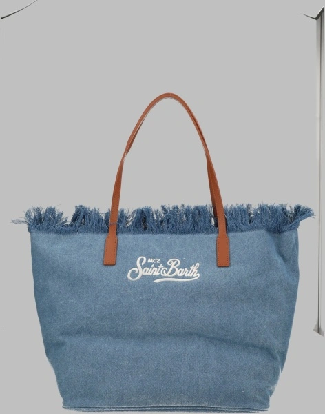 Geanta de umar Borsa "City" In Denim Con Frange