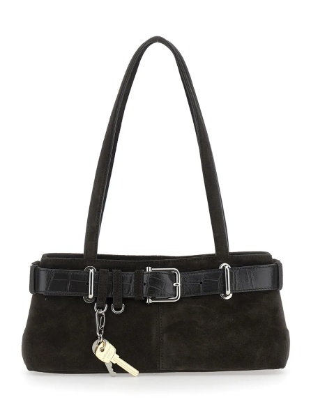 Geanta de umar 'Brocle' Brown Shoulder Bag with Belt and Pendant Key Details in Suede Woman