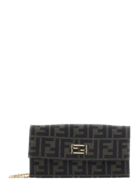 Geanta de umar Brown Crossbody bag with chain strap and FF plate on the front in FF canvas for women