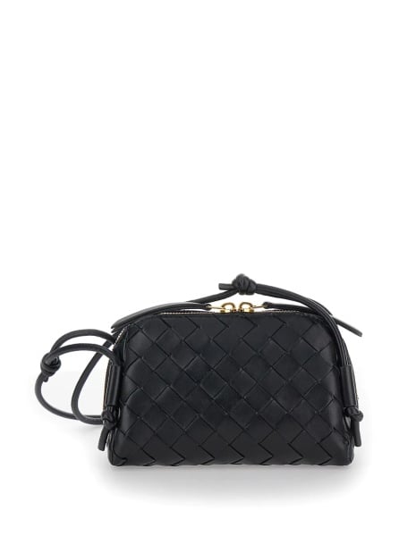 Geanta de umar Crossbody bag 'Concert' with Intreccio Motif in Black Leather for Women