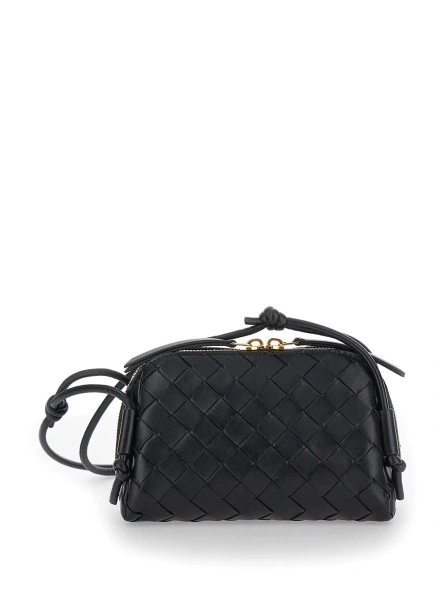 Geanta de umar Crossbody bag 'Concert' with Intreccio Motif in Black Leather for Women