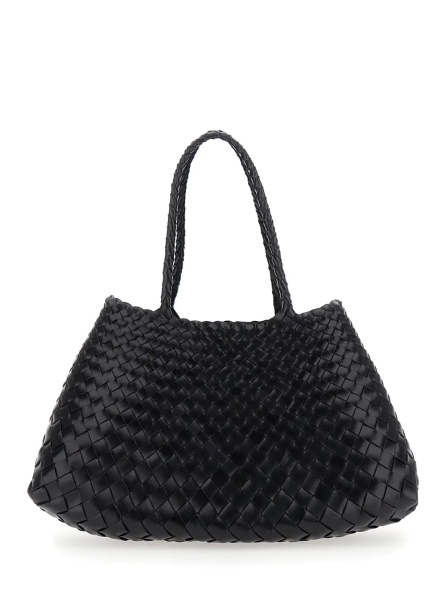 Geanta de umar Crossbody bag 'Santa Croce' with Two Top Handles and Intreccio Design in Black Leather for Women