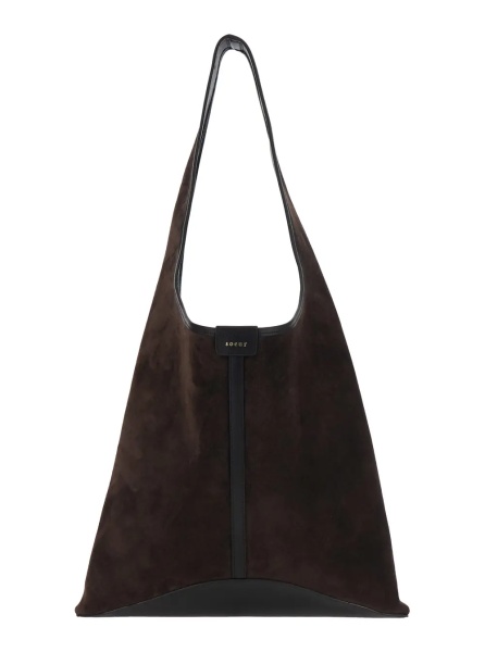Geanta de umar 'Delice' Brown Shoulder Bag with Shoulder Strap and Logo Patch on the Front in Suede for Women