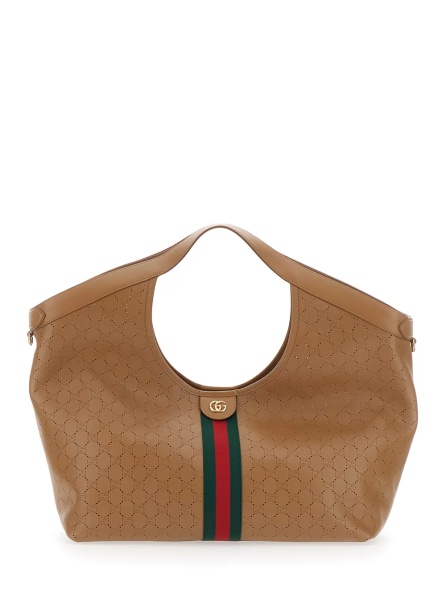 Geanta de umar 'Giglio' Beige Shoulder bag with Web Stripe and magnetic closure in GG leather woman