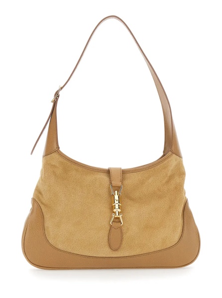 Geanta de umar 'Jackie 1961' Beige Shoulder bag with adjustable shoulder strap and piston closure on the front in suede for women