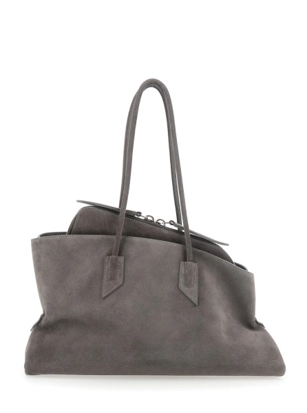 Geanta de umar 'La Passeggiata' Grey Medium Shoulder Bagwith Two Top Handles in Suede for Women