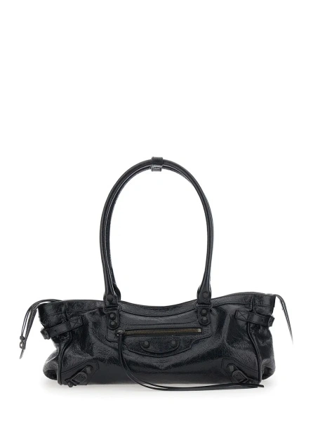 Geanta de umar 'Le City East West' Black Shoulder Bag with Two Top Handles and Zip Closure in Leather for Women