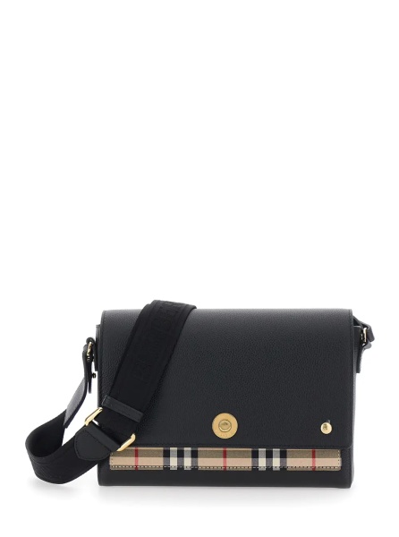 Geanta de umar 'Note' Black Crossbody bag with Adjustable Strap with Logo lettering and Check Detail on Front in Leather Women