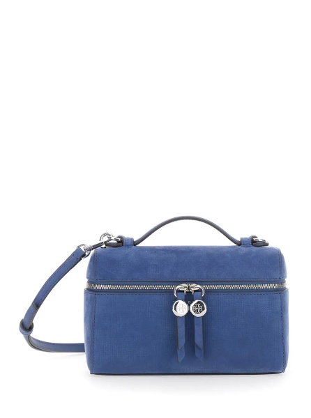 Geanta de umar 'Romy' Blue Crossbody bag with Adjustable and Removable Strap and Logo Lettering on the Front in Leather for Women