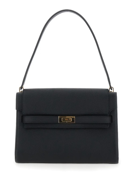 Geanta de umar Shoulder Bag 'Lee Radziwill' with Single Strap and Clasp Closure on the Front in Black Leather for Women