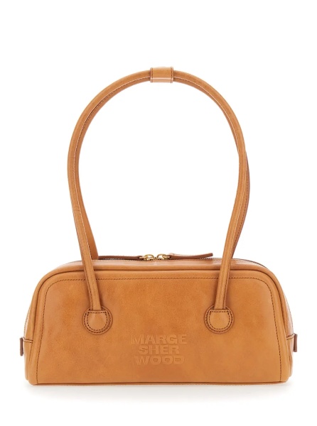 Geanta de umar 'Soft Boston Ew' Brown Shoulder bag with Two Top Handles and Logo lettering on the Front in Leather for Women