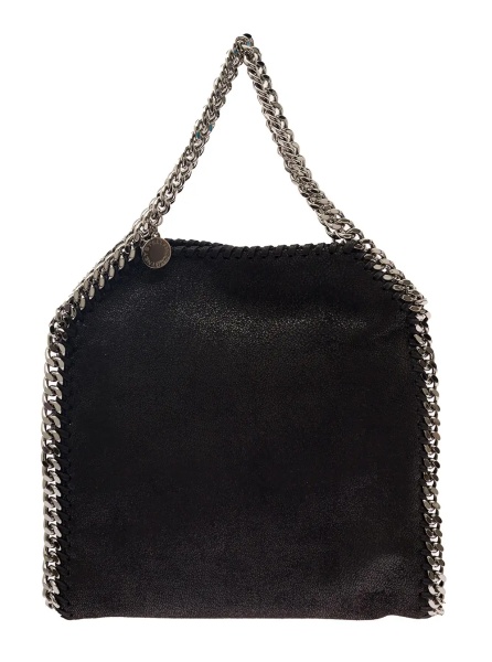 Geanta de umar Tiny Tote Bag with Charm in Black Ecoleather and Silver Hardware Woman