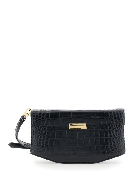 Geanta de umar TOTÊME Black Crossbody bag with adjustable and removable strap and crocodile-embossed effect in leather for women