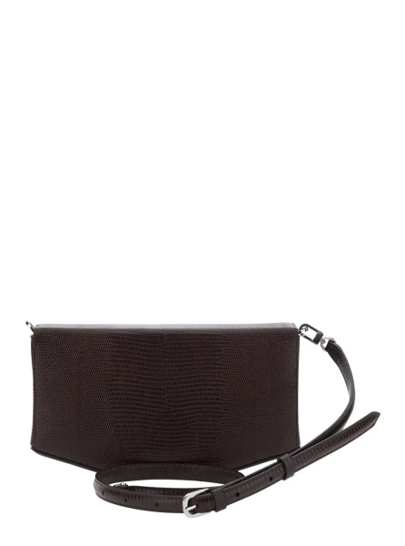 Geanta de umar TOTÊME Brown Crossbody bag with adjustable and removable strap and lizard-embossed effect in leather for women