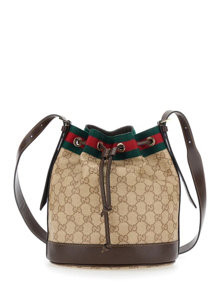Geanta de umar 'Venice' Beige Crossbody bag with Web Stripe and Drawstring Closure in GG Canvas for Women