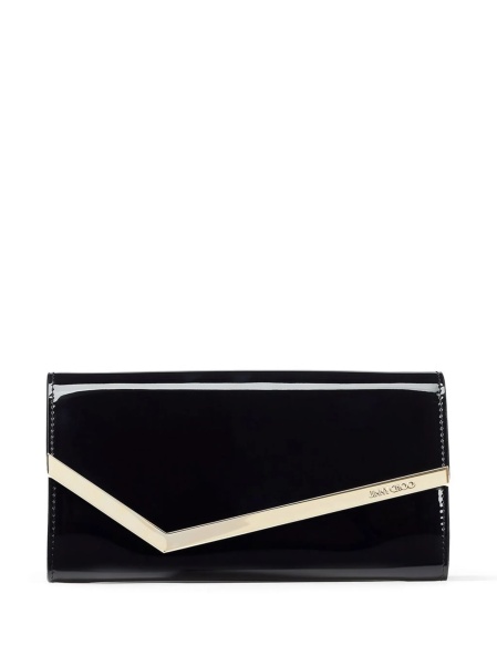 Geanta plic Jimmy Choo neagra din alama si piele