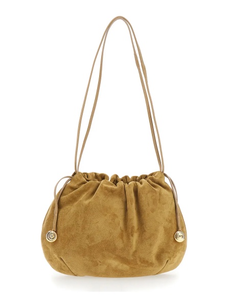 Genti Beige Clutch with Charm and Drawstring Closure in Suede for Women