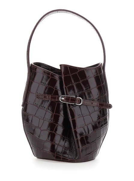 Genti Bordeaux Leather Bucket Bag with Belt for Women
