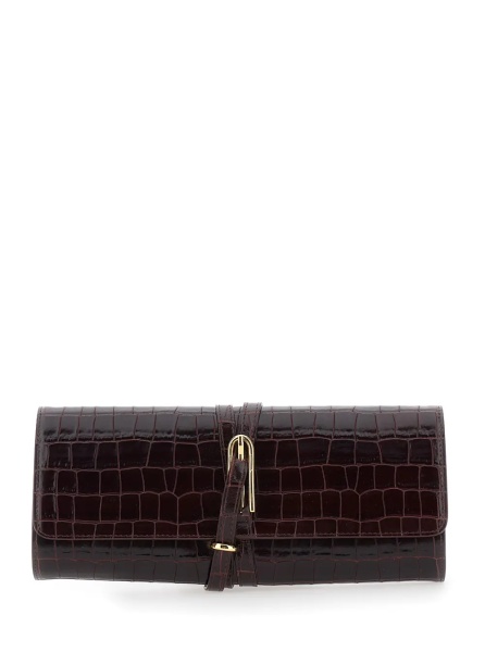 Genti Leather Bordeaux Clutch Bag with Belt