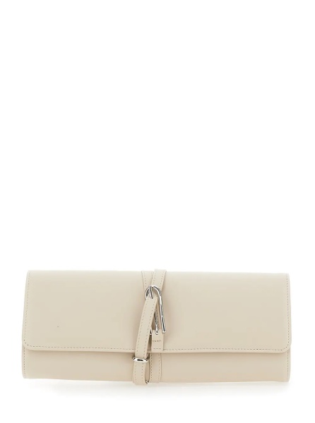 Genti White Clutch with Belt on the Front in Leather for Women