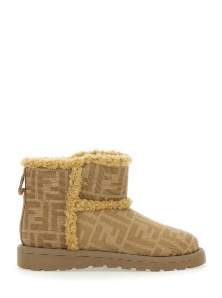 Ghete Beige Ankle Boots with All-Over FF Motif in Fabric Girl