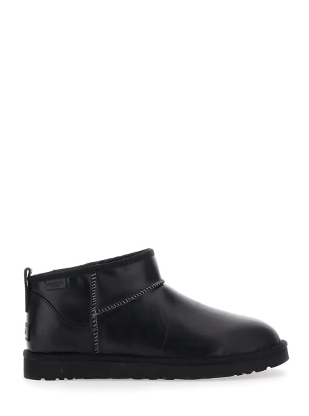 Ghete 'Ultra Mini' Black Boots with Logo Patch on Back in Leather Man