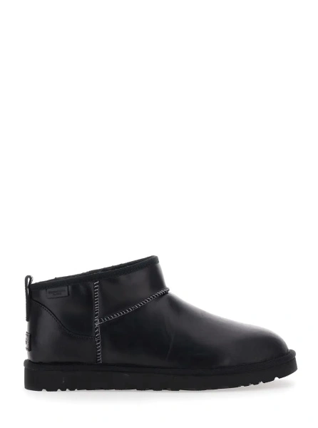Ghete 'Ultra Mini' Black Boots with Logo Patch on Back in Leather Man
