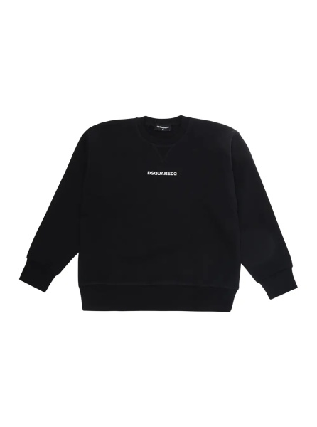 Hanorace Black Crew Neck Sweatshirt with Logo Lettering on the Front in Cotton Boy