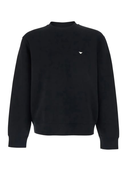 Hanorace Black Crewneck Sweatshirt with Logo Embroidery on the Front in Cotton Blend for Men
