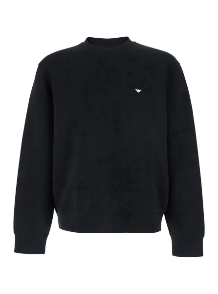 Hanorace Black Crewneck Sweatshirt with Logo Embroidery on the Front in Cotton Blend for Men