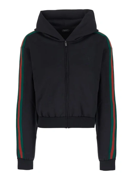 Hanorace Black sweatshirt with front logo and Web Stripe on the sleeves in cotton blend women