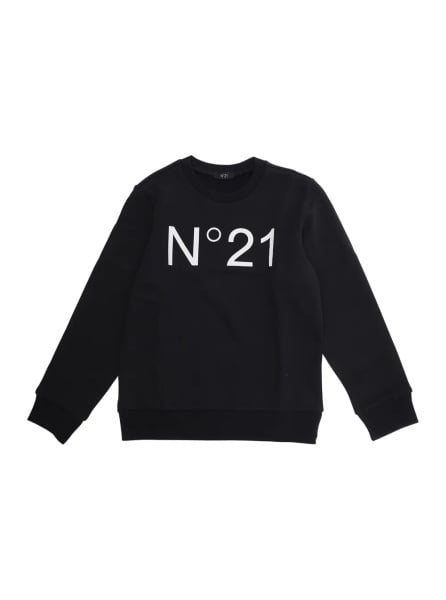 Hanorace Crewneck Sweatshirt with Maxi Logo Print in Black Cotton Girl
