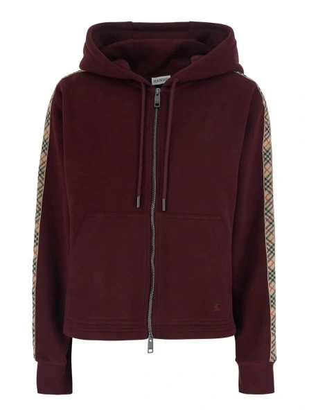 Hanorace 'Harper' Bordeaux sweatshirt with EKD Embroidery on the Front and Check Motif on the Sleeves in Cotton for Women