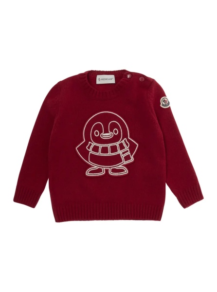Hanorace red Sweatshirt with front embroidery and logo patch on the sleeve in wool and cashmere baby