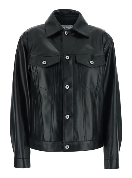 Jacheta Black Jacket with classic collar and Intreccio motif on the back in leather for women