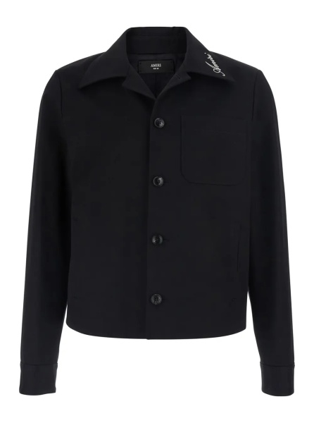 Jacheta Black Jacket with Notched Collar with Logo Lettering Embroidery in Cotton for Men