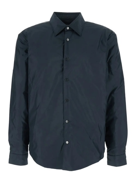 Jacheta Blue Jacket with Classic Collar and Button Closure on the Front in Tech Fabric for Men