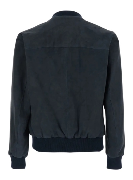 Jacheta 'Didier' Blue Jacket with Stand-up Collar and Two Zip Pockets on the Front in Suede for Men